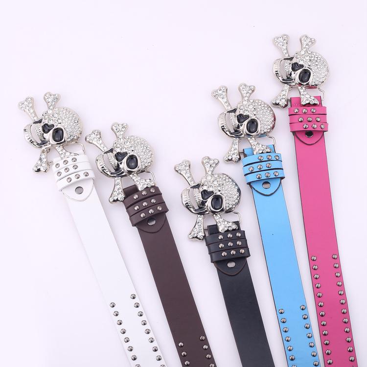 Original Dark Wind Punk Wind Snap Buckle Skull Button Head Belt Unisex Street Wind Rivet Belt Female