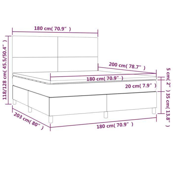 VidaXL Lit à sommier tapissier avec matelas Gris foncé 180x200cm Tissu - Modèle 3142194