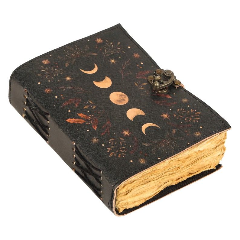 

Moon Phase Leather Journal, Deckle-Edge Blank Notebook, Handmade Sketchbook & Gift for Writers 7 x 5 inch