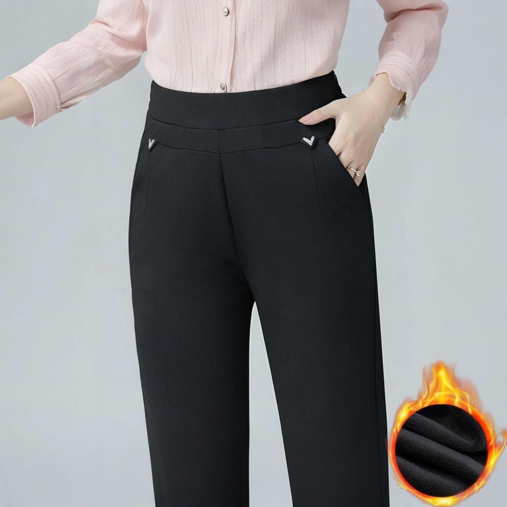 High-Waisted Winter Pants for Elderly Women - Loose, Thick, Velvet-Lined, Casual Long Style