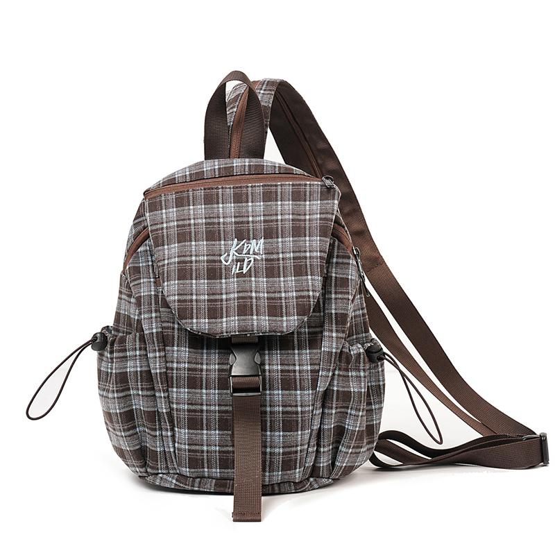 Vintage Plaid Backpack College Style Junior High School Student Schoolbag