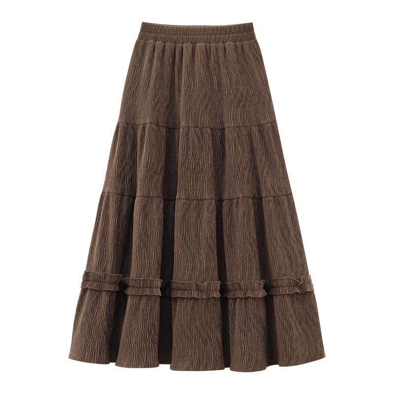 

Женская юбка А-силуэта, юбка из бархата с грибковой окантовкой, новинка осени, юбка средней длины абрикосового цвета с высокой талией XL