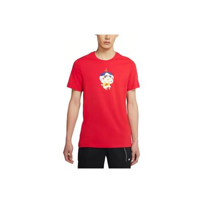 Cartoon-Print Strick Sport Kurzarm T-Shirt Herren Tops University-Rot DD1323-657