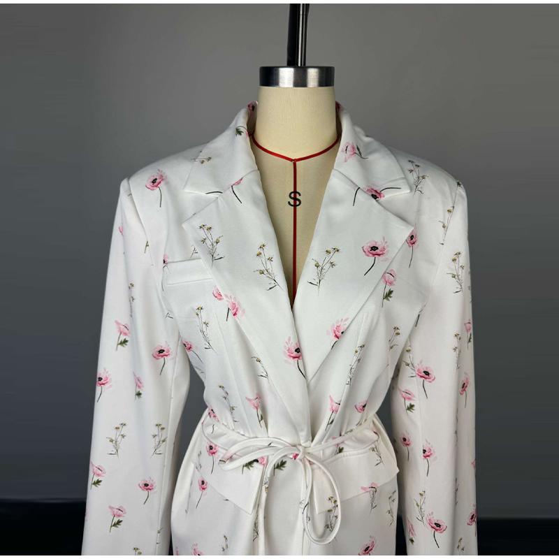 Women's Spring/summer 2025 New Fashion Printing Loose Suit Collar Lace-up Waist Suit Jacket