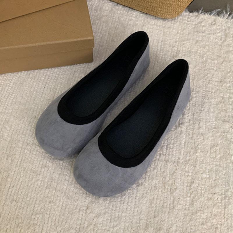Soft Leather Retro Round Head Shallow Mouth Single Shoes with Skirt Flat Ballet Shoes Versatile Grandma Shoes Women