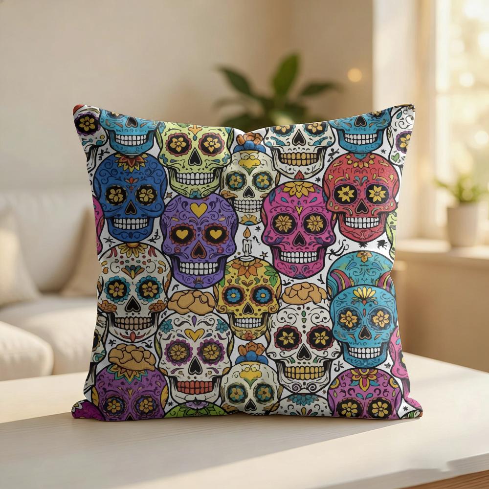 Day Of The Dead Pattern Cushion Cover Silky Short Plush Invisible Zipper Dustproof Sofa Pillow Case For Home Decor