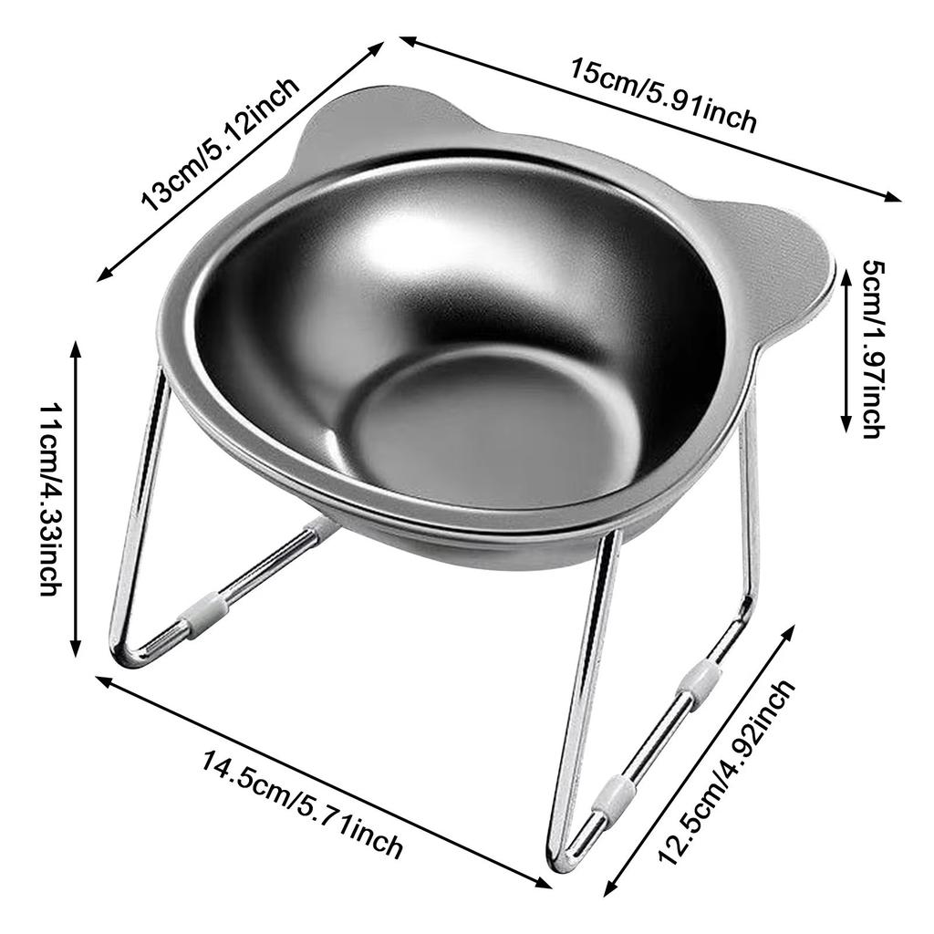 Stainless Steel Cat Bowl Raised Stand Design with Tilted Rims for Enhanced Neck Protection Durable Long-Lasting Pet Feeding Dish
