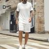 2Pcs/Set Men Sports Suit O-Neck Short Sleeve T-shirt Elastic Waist Wide Leg Shorts with Pockets Set Jacquard Texture Running Wear