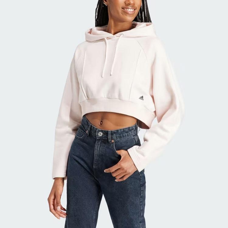 Adidas The Safe Place Crop Hoodie Solid Color Logo Long Sleeve Hooded Sweatshirt Women Hoodies Beige IT1529