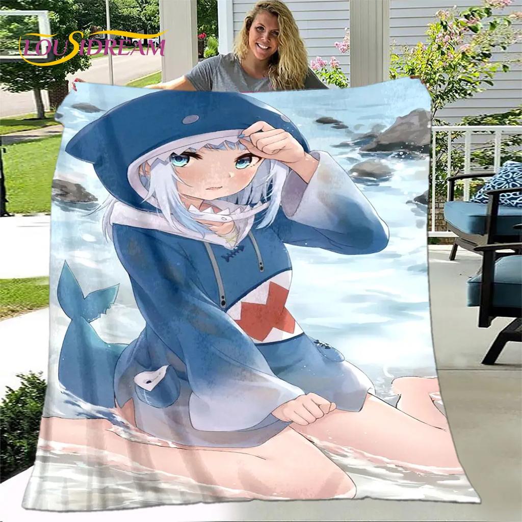 Cute Gawr Gura Hololive Anime Soft Plush Blanket,Flannel Blanket Throw Blanket for Living Room Bedroom Bed Sofa Picnic Cover Kid