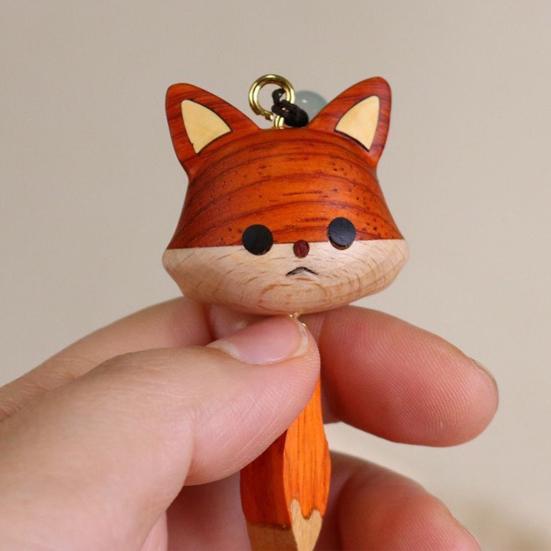 Hand-Carved Wooden Fox Pendant Keychain Cute Animal Design Phone Keys Bag Charm Eco-Friendly Gift Accessory