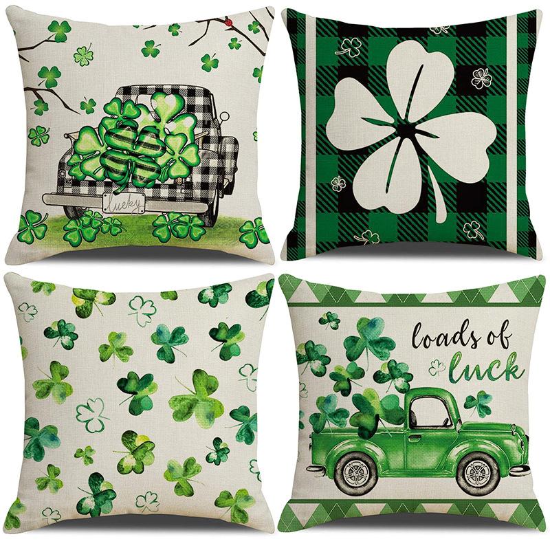 St. PASCAL's Day Four-leaf Clover Pillow Waist-leaning Ins Green Plant Sofa Pillow Cushion Cover