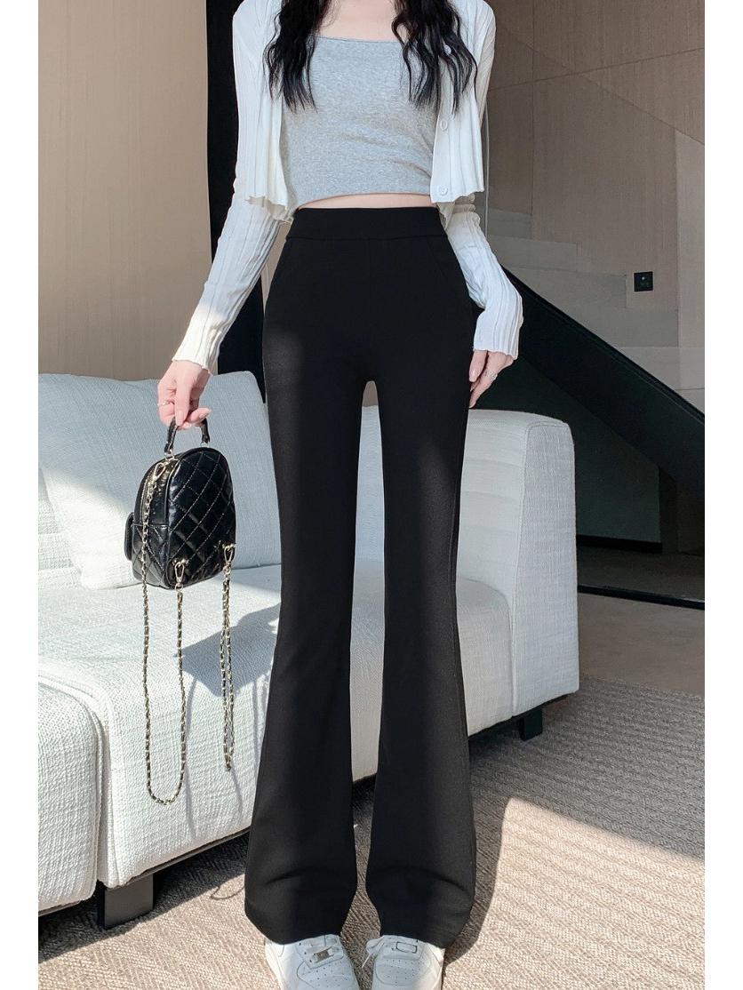 Spring/Autumn 2026 Women s High Waist Black Micro Flare Pants - Slimming, Elastic, Bodycon Fit L чёрный