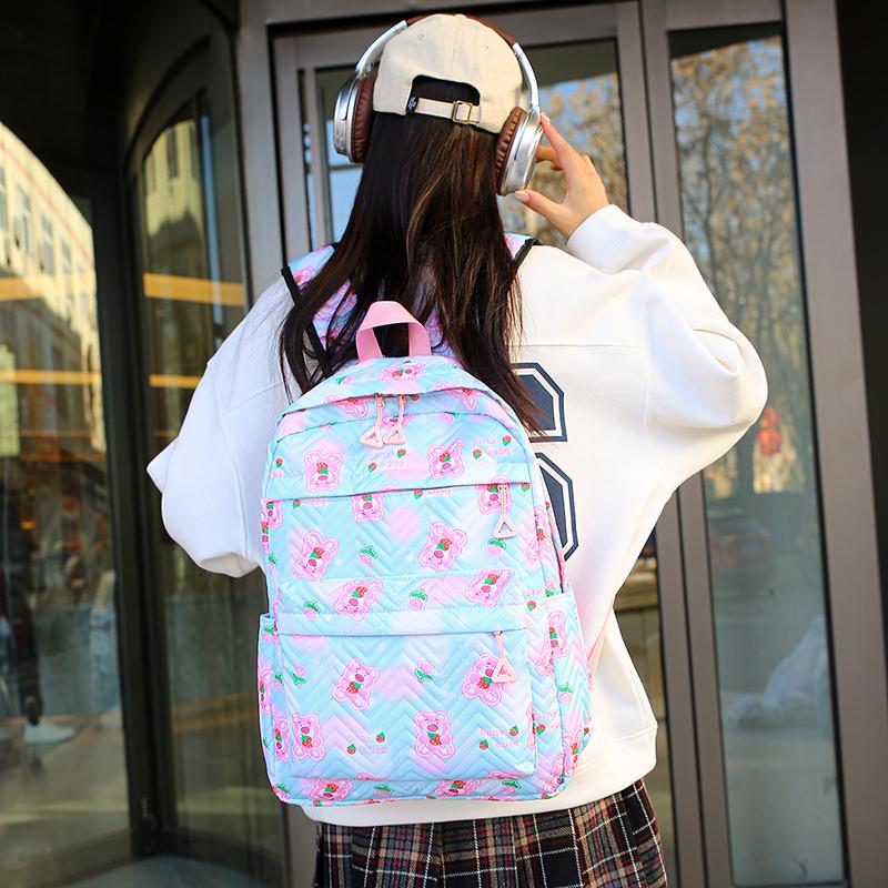 Trykt skoleveske kvinner Tredelt ryggsekksett kvinneveske