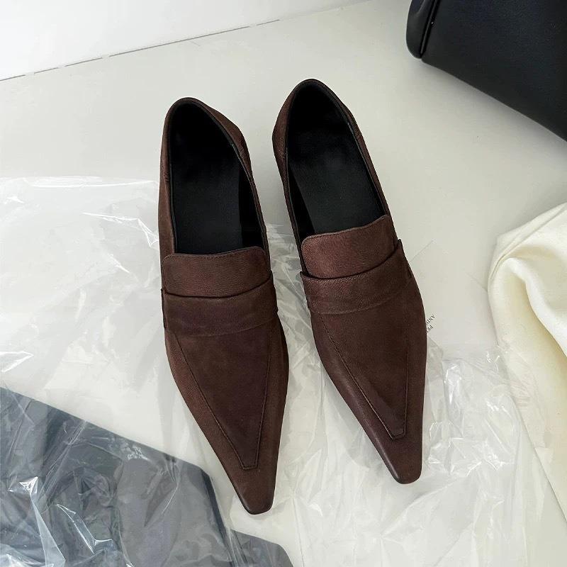 Sheepskin retro pointed temperament kitten heel single shoe shallow mouth professional commuting small leather shoes women's thick heel
