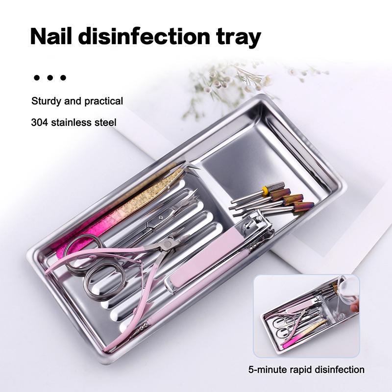Nail Art Tool Sterilizing Tray Stainless Steel Disinfection Dish Cosmetic Storage Tray Manicure Tweezers Drill Bit Nail Clippers