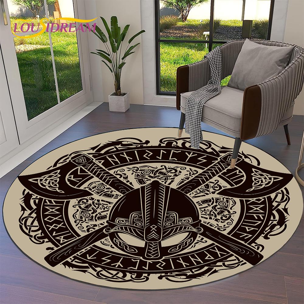 Tree of Life Viking Yggdrasil Valknut Round Carpet Rug for Living Room Bedroom Sofa Decor,Kid Paly Area Rug Non-slip Floor Mat