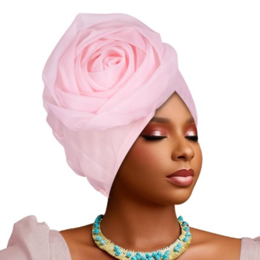 

Headwear African Turban Caps Raw Silk Nigerian Wedding Geles Fashion Head Wraps Party Headgear рожевий