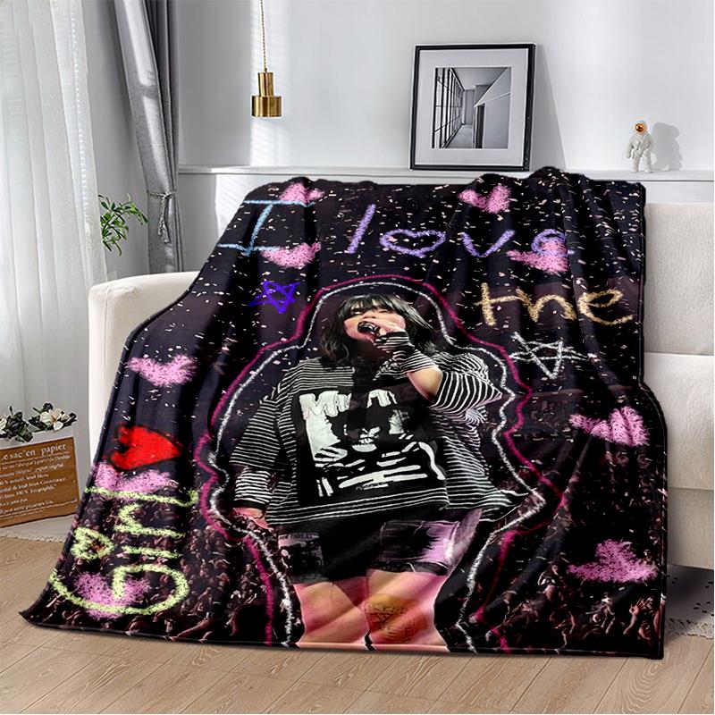 

Fashion Billie Eilish Singer Star Flannel Blanket Soft Warm Throw Blanket for Bedroom Living Room Bed Travel Camping Picnic Gift 75x90cm