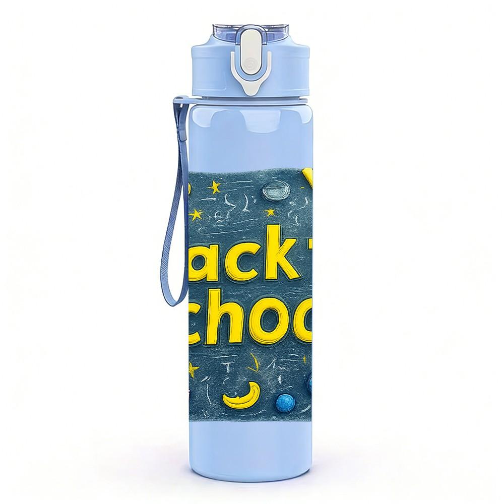 1PC Back To School Badge Design 750ml Color Plastic Sports Water Bottle Leakproof Flip Straw Lid Suitable for Sports Office Home Use