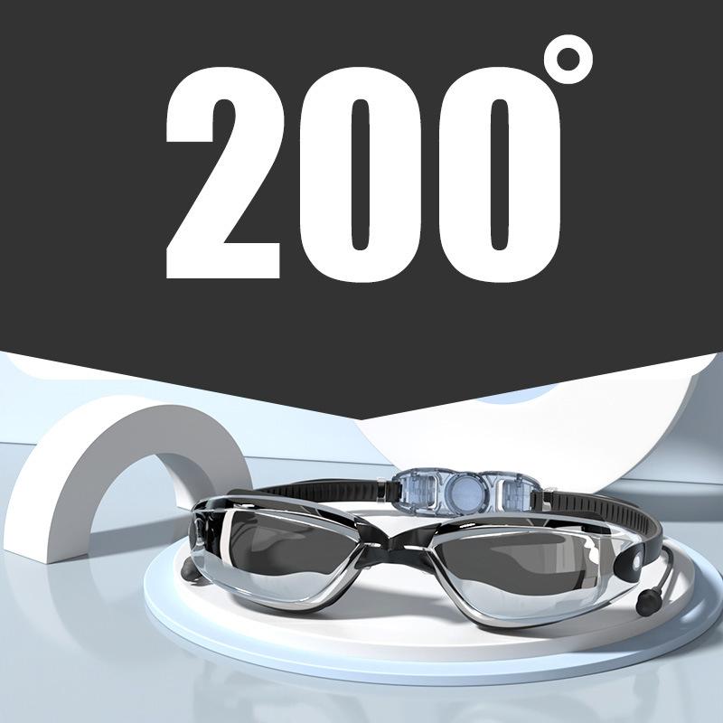 -1.5~-8.0 Adult Myopia Swimming Goggles Waterproof Anti-fog HD Transparent Electroplated Large Frame With Earplugs