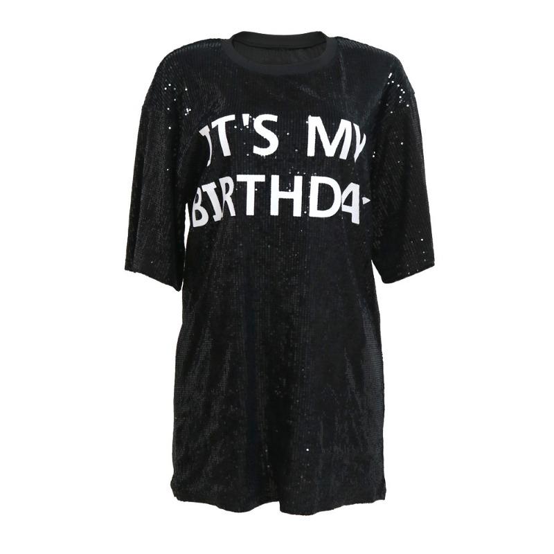 Plus Size Women's Fashion Round Neck Half Sleeve Loose Beaded Printed Nightclub Dress