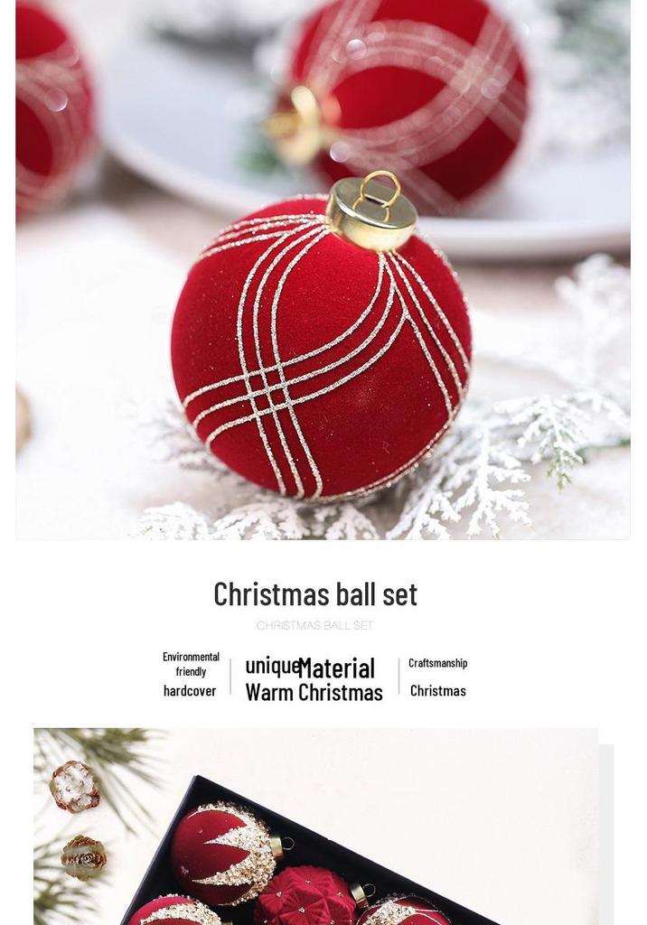 8cm Diamond Flocking Christmas Ball Set - Festive Tree Decorations