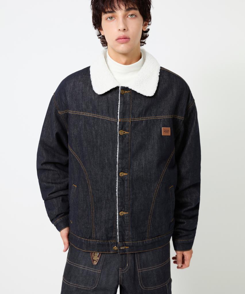 Trillion Leather Patch Sherpa Denim Jacket_Indigo