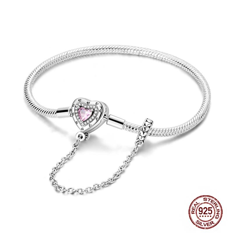 17-20CM Star Moon Bracelet 925 copper Pink Heart Clover Charms Snake Chain Luminous Bracelet For Women DIY Birthday Zircon Gift
