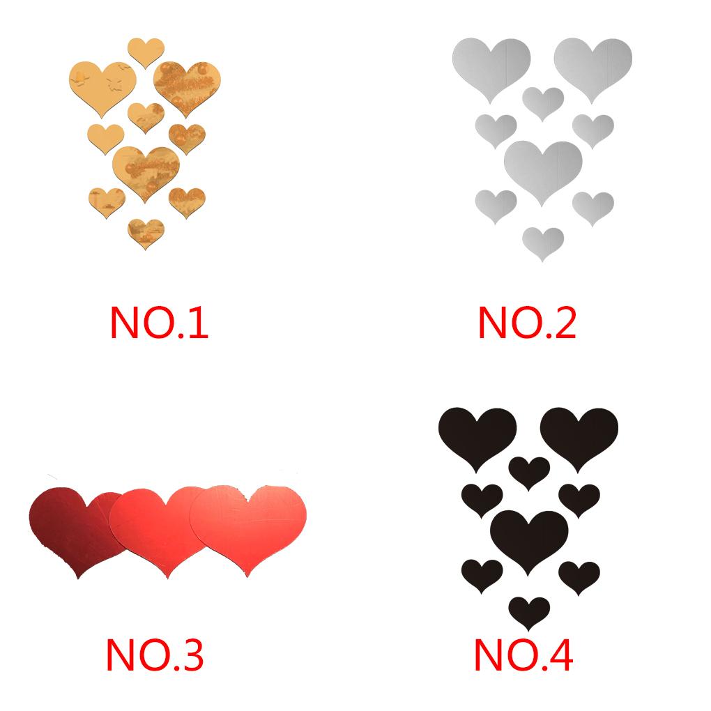 10 Pièces/Ensemble Autocollant Miroir Cœur d'Amour Acrylique 3D Papier Peint Miroir DIY Amovible Stickers Muraux Salon