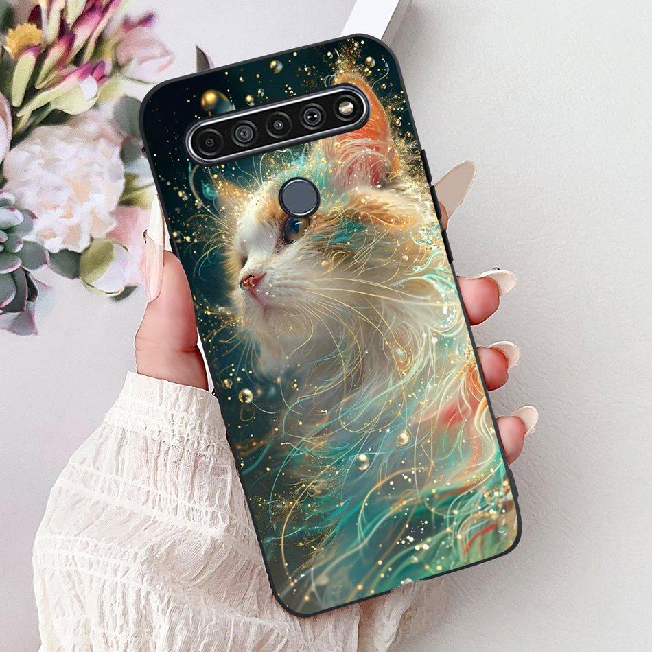 For LG K41S K51S 2020 Elegant Floral Cat Printed Phone Case For LG K41S K51S LM-K410 LM-K510 Black Silicone Soft Cases