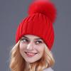 Xthree Berretto Invernale in Maglia con Pompon in Vera Pelliccia per Donna Cappello Berretti Cappellini Nuovissimo Spesso Cappello Femminile Cappellini Berretti