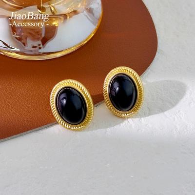 Boucles d'oreilles puces perles ovales noires boucles d'oreilles mode atmosphériques de luxe léger femmes