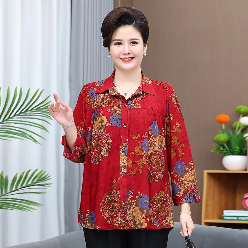 Women s summer long-sleeve printed plus-size stylish casual top for mothers 2XL Suggestions115-130Jin
