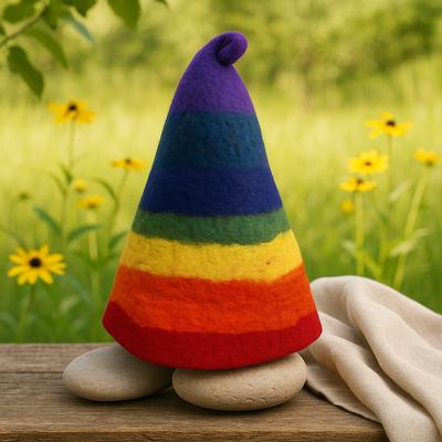 Sauna Hat Felted Rainbow Wizard