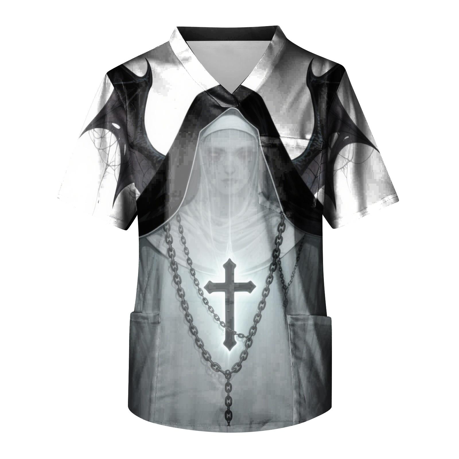 Men s Halloween Print V-Neck Short Sleeve T-Shirt with Pocket XXXXL белый