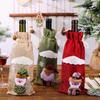Christmas Wine Bottle Cover - Burlap Gift Bag with Santa & Snowman Design