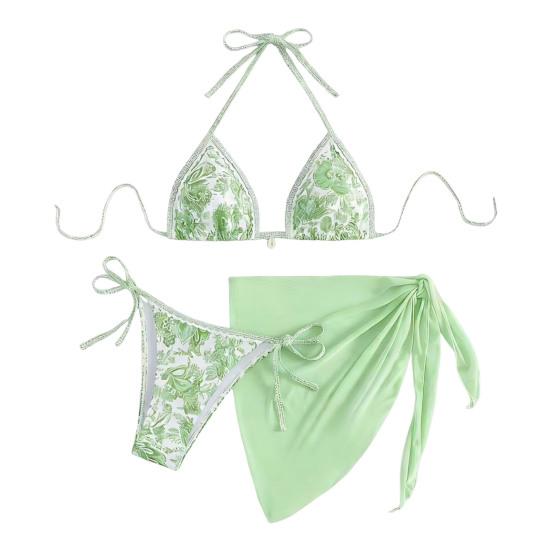 3Pcs/Set Swimsuit Set Halter Chest Pads No Steel Support Bra Swimming Briefs Cover Up