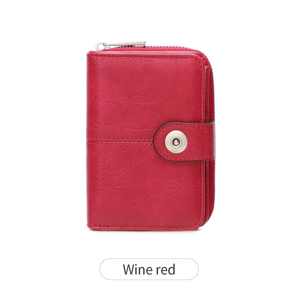 Short Women's Wallet, Retro Multi-card, Two-fold Zipper Card Bag, Coin Change Bag.