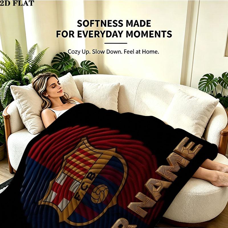 1PC FC Barcelona Custom Name Patterned Flannel Blanket Suitable For All Seasons for Home Decor Warmth and Comfort Gifts Holiday Present