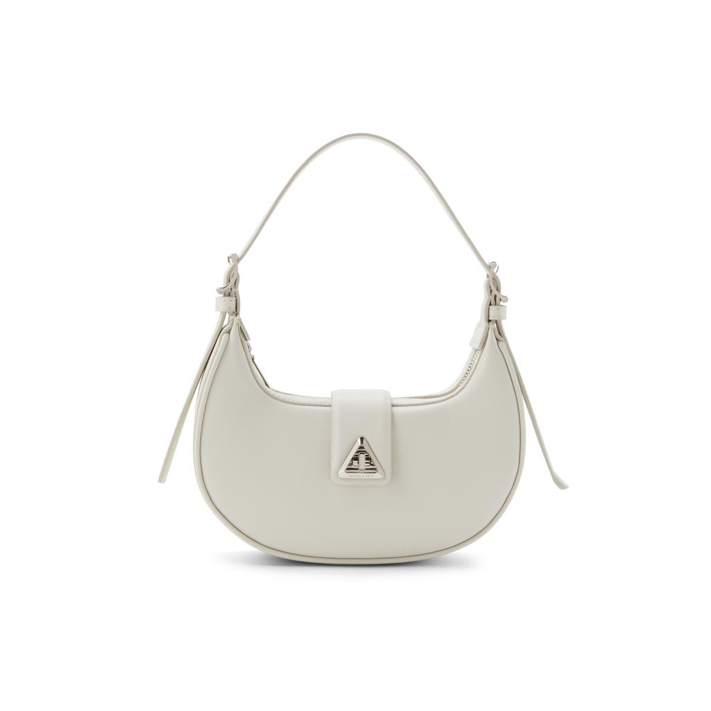 New CHARLES&KEITH PU Crescent Bag, Shoulder Bag Small Women's Noir Black/Chalk White/Cognac Light Umber/Pewter Tin Gray CK2-50271205