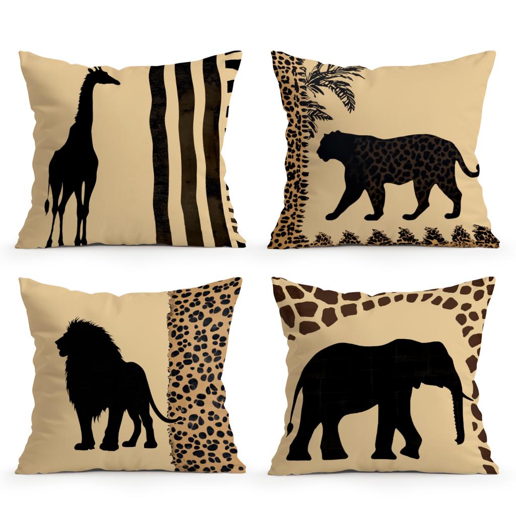 Afrikanische Graslandtier-Silhouette Kissen Kissenbezug Polyester Kissenbezug Dekokissen für Sofa Heimdekoration Kissenbezug