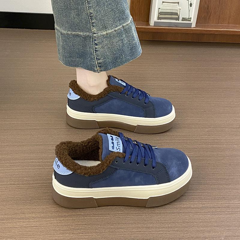 

Thick Soft Sole Women s 2026 New Plush Sneakers Autumn Winter Cotton Shoes Versatile Women s Fashion Footwear for Daily Comfort 34 синий