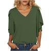 Women's Loose Fit Chiffon Blouse V Neck Casual Top Lightweight Flowing Sleeve Shirt for Everyday Wear