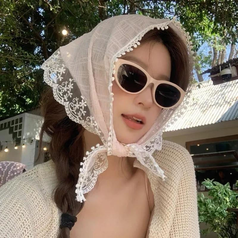 2pcs Korean Ins Lace Hair Scarf for Women Retro Triangle Hair Band Strap Hair Bag Headscarf Hat French Pastoral Travel Headband