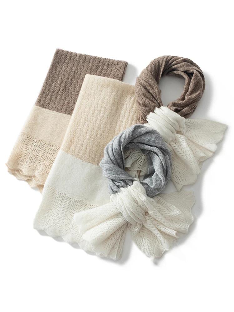 Cashmere Wool Neck Ring Scarf Women Neck Warmer Openwork Small Scarves Shawl Spring Autumn Cowl Soft 35% Cashmere Knit Acc
