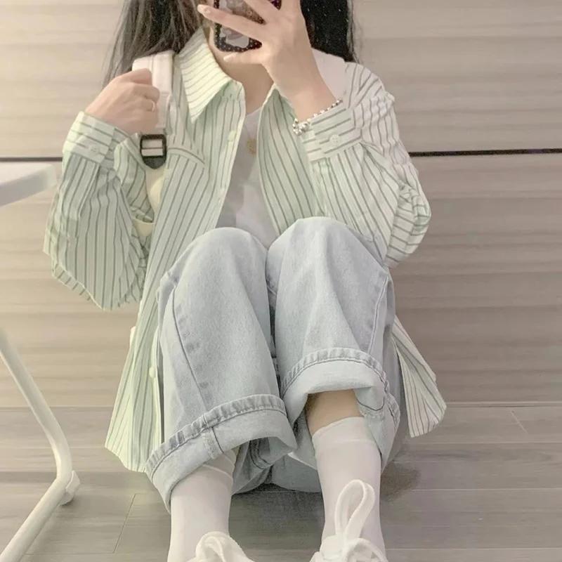 VAYLA Casual Commuting Long Sleeves Striped Shirt for Women Spring Autumn Loose Japanese Style Retro Small Shirt Chic Top for Women