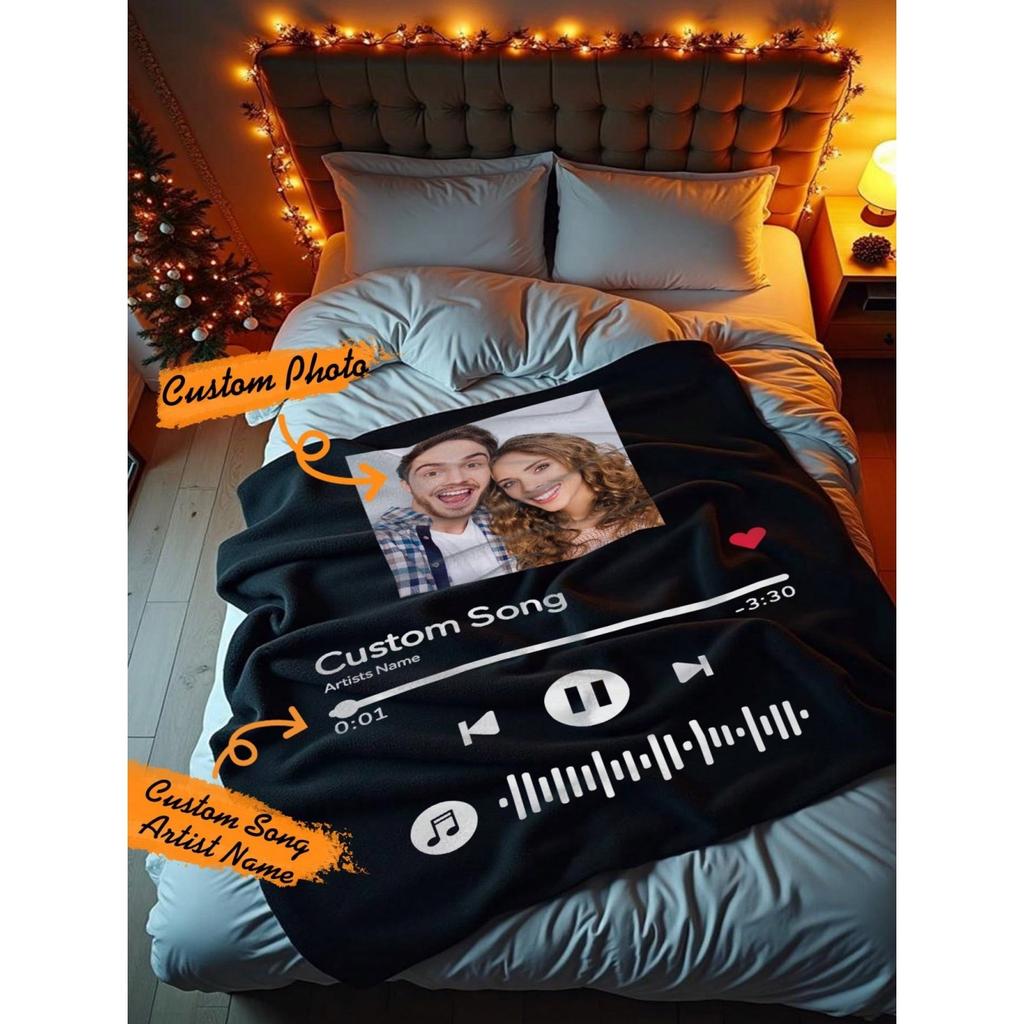 1PC of Customized Personalized Blanket Favourite Song DIY Flannel Blanket Customized Photos Soft and Warm Gift Blankets