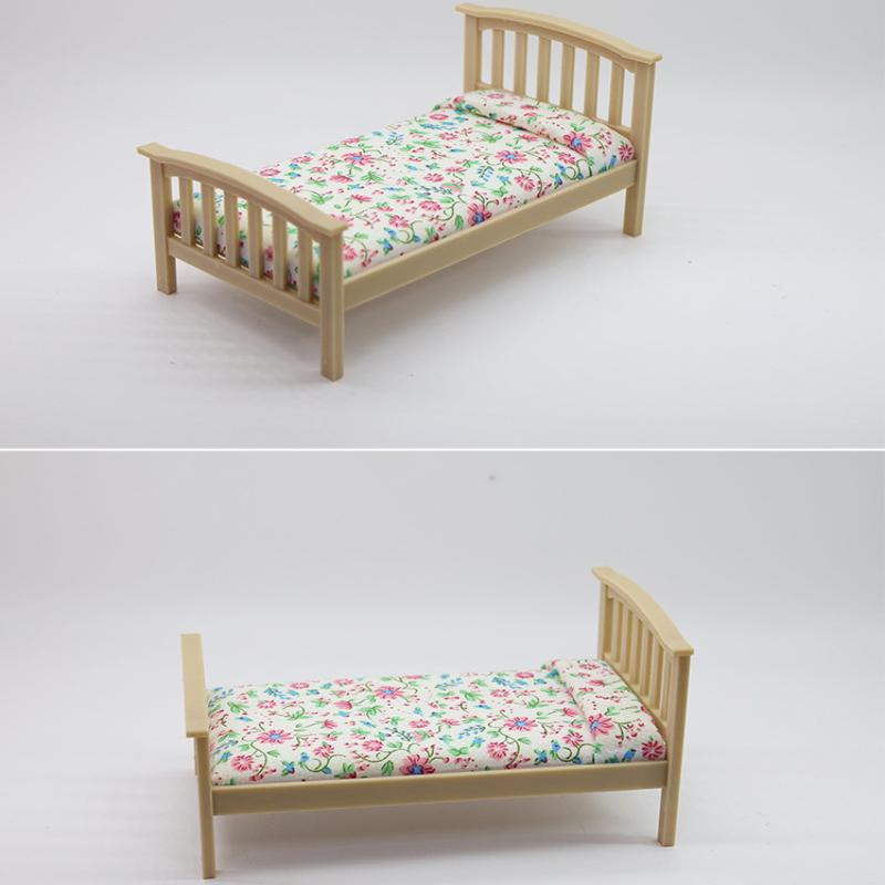 1 Piece 1:12 Dollhouse Accessories Miniature Floral Single Bed Model Mini Furniture Bedroom Micro Scene Decoration