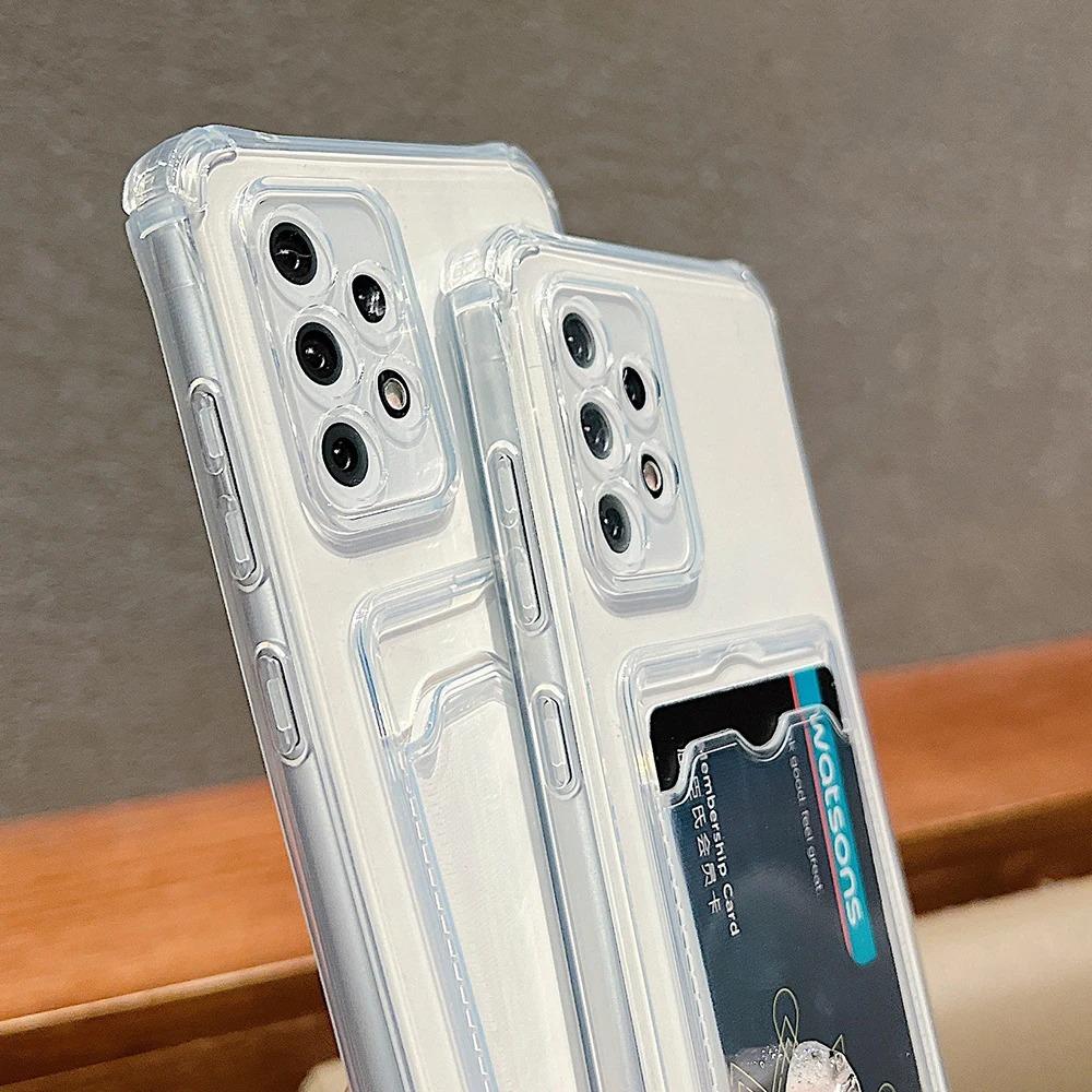 Soft Silicone TPU Four Corner Anti Drop Transparent Protective Phone Case with Card Slot Suitable for iPhone Samsung Xiaomi Redmi OPPO Realme Vivo